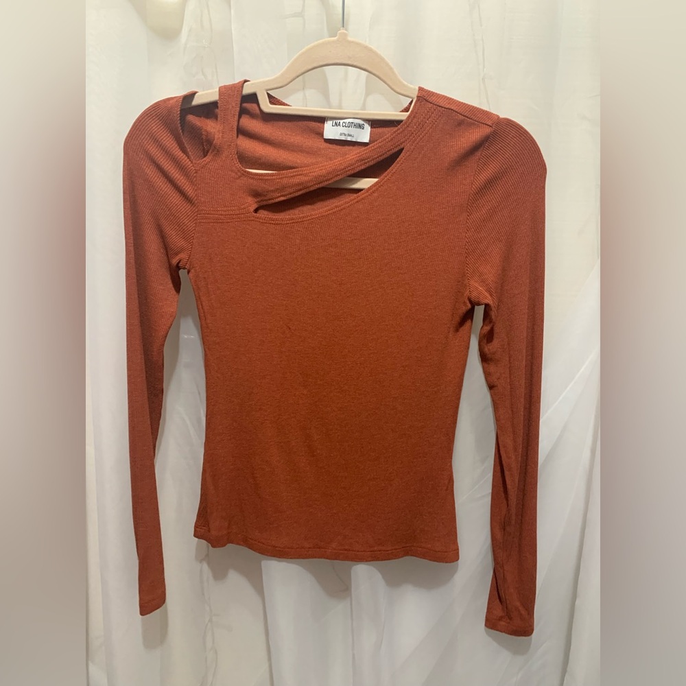 LNA Luan Ribbed Top In Cinnabar - Picture 2 of 7